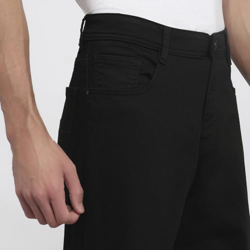 Park Avenue Men Regular Fit Solid Pattern Cotton Blend Flat Front Casual Jeans Black