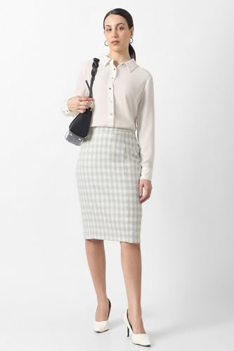 Women Grey Check Formal Knee Length Skirt