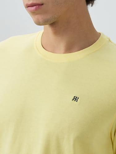 Raymond Men Regular Fit Solid Pattern Pure Cotton Crew Neck Half Sleeve Casual T-Shirt Yellow