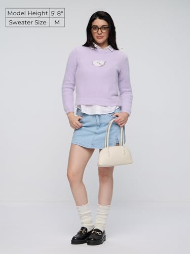 The Souled Store Cozy Knit: Lily Women and Girls Full Sleeves Round Neck Embroidered Nylon Regular Fit Lightweight Casual Everyday Street Wear Winter Knitted Sweater