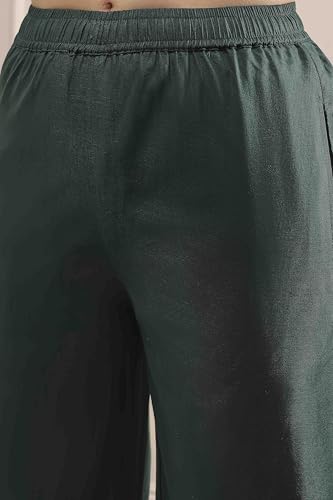 Biba Women Green Cotton Flared Dyed Palazzo Pants_XL