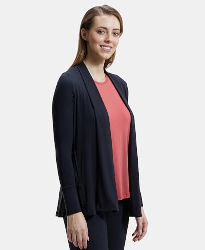 Jockey JW53 Women's Tencel Lyocell Elastane Stretch Relaxed fit Full Sleeve Shrug with Front Closure Buttons_Black_L