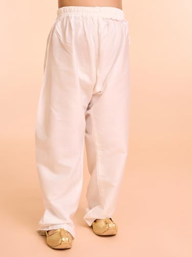 Manyavar Boys Satin Printed Kurta Pyjama Set (Peach,8-10Y)
