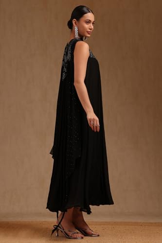 Soch Women's Chinon Calf Length Dress (BDS-FWA5KU61569_Black