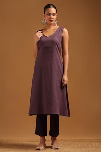 Soch Womens Purple Chiffon Ethnic Motifs Kaftan Suit