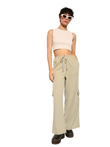 ONLY Women's Regular Fit High-Rise Beige Pants