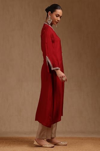 Soch Womens Maroon Dola Silk Solid Kurta