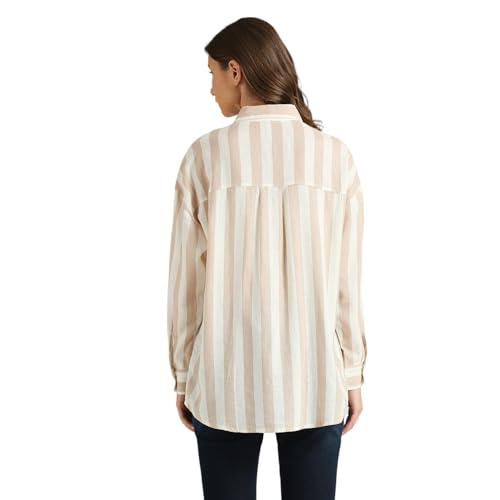 Pepe Jeans Women's Striped Relaxed Fit Shirt (PL304899_Beige
