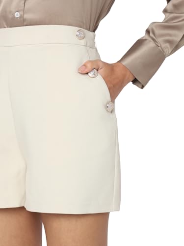 VERO MODA Women Beige Regular Fit High-Rise Shorts