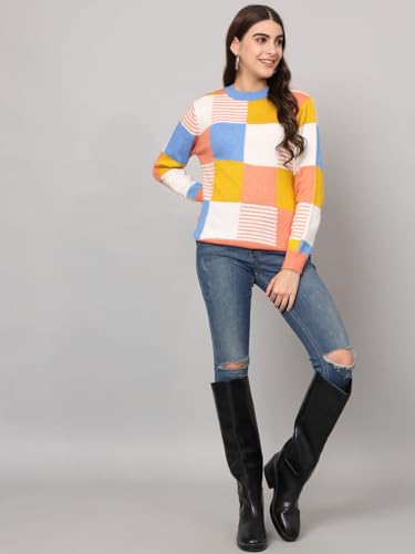 THE DRY STATE Womens Full Sleeves Round Neck Acrylic Colourblock Pullover Sweater