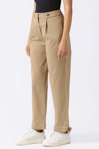 Women Beige Solid Casual Trousers
