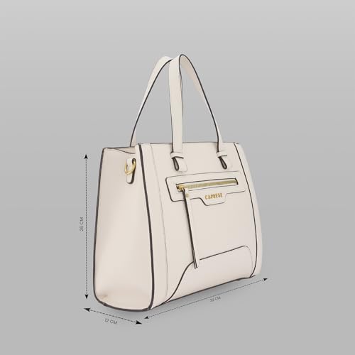 Caprese Cuba Medium Satchel Bag for Women | Elegant Multi-Compartment Handheld & Shoulder Bag with Adjustable & Detachable Strap | Work & Travel Bag with Zipper Closure (Alpine Oat)