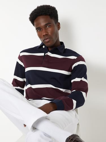 Max Men Striped Polo T-Shirt (Burgundy_S)
