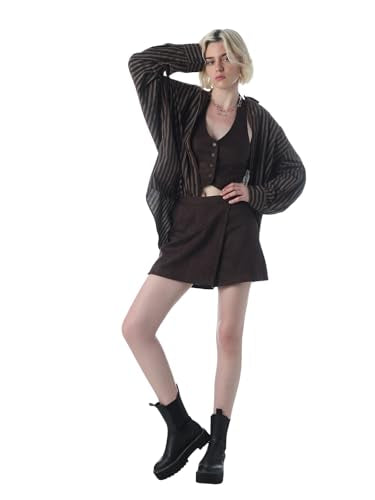 ONLY Women's Solid Flared High-Rise Brown Skorts