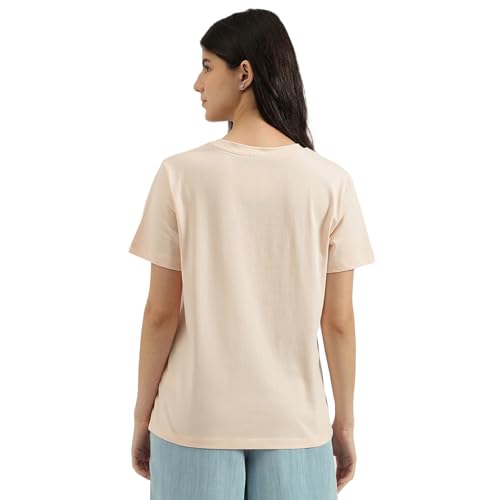 United Colors of Benetton Round Neck Embroidered T-Shirt (Size: S)-25P3099W3F06IP13 Peach
