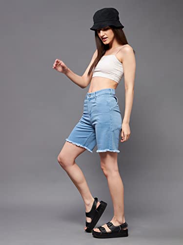 Dolce Crudo Women's Regular High Rise Above Knee Stretchable Denim Shorts (DOSS24DEN69-53-54-36, Sky Blue, 36)