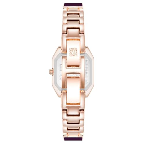Anne Klein 3 Hands Analog Burgundy Rectangle Dial Pink Enamel Watch for Women - AK5158RGBY