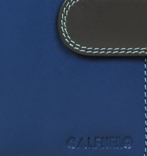 Calfnero Women's Genuine Leather Wallet-Long Purse Wallet with Multiple Card Slots, Zip Pocket and Note Compartment (Blue-Multi)