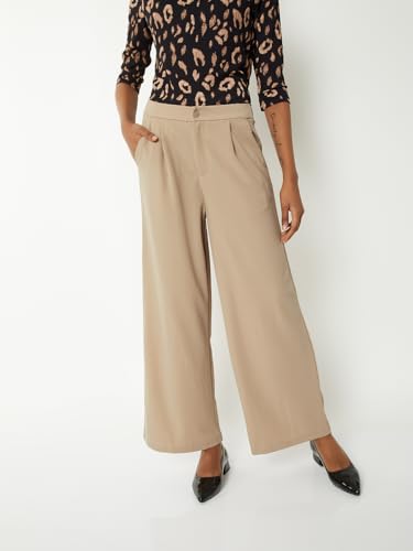 Max Women Solid Wide Leg Trousers (Beige_M)