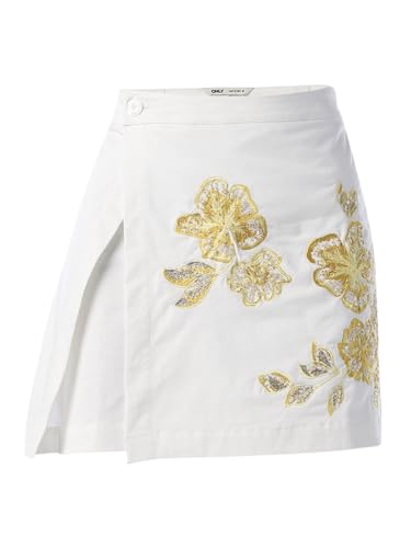 ONLY Women's Embroidered Flared Fit High-Rise White Skorts