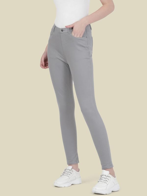 GO COLORS Soft Cotton Blend Jeggings Ankle Length for Women| Breathable, Mid Rise, Ebony Grey