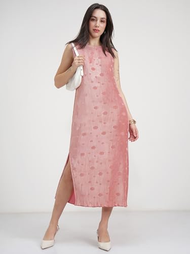 Tokyo Talkies Women's Polyester Midi Dress (TTJ6012623_Peach