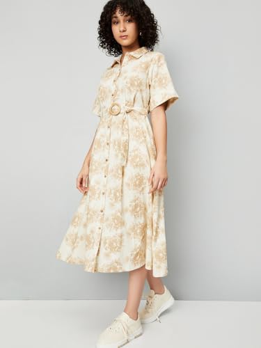 Max Women's Pure Cotton Modern Midi Dress (MDDRS51014C_Off White