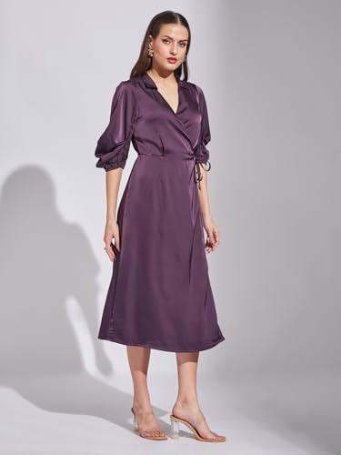 Latin Quarters Women Plum Elbow Solid Dress_S