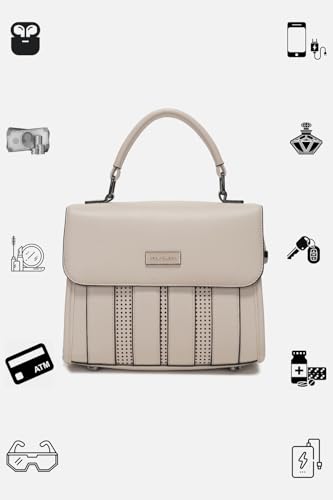 Women Beige Solid Casual Handbag