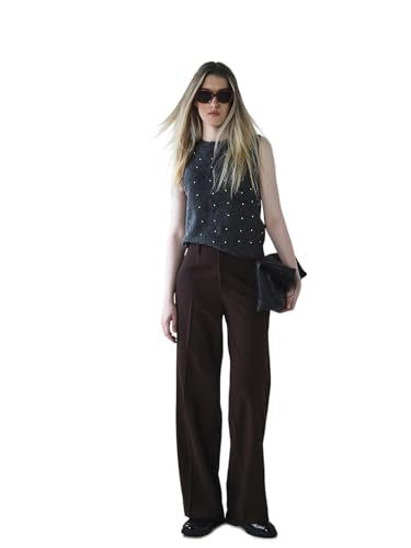 ONLY Women's Solid Flared High Rise Brown Pants