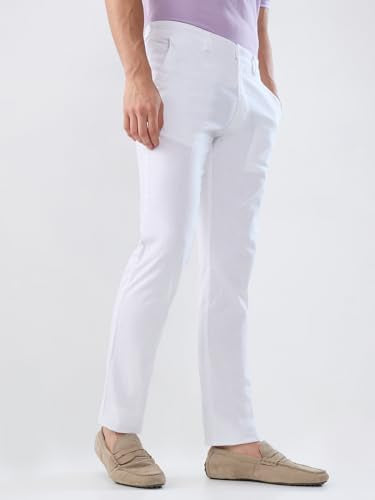 Park Avenue Men Slim Fit Structure Pattern Pure Cotton Flat Front Casual Trouser White