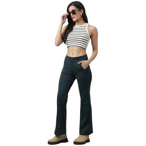 Latin Quarters Women Green Bottle Casual Solid High Rise Trousers_L