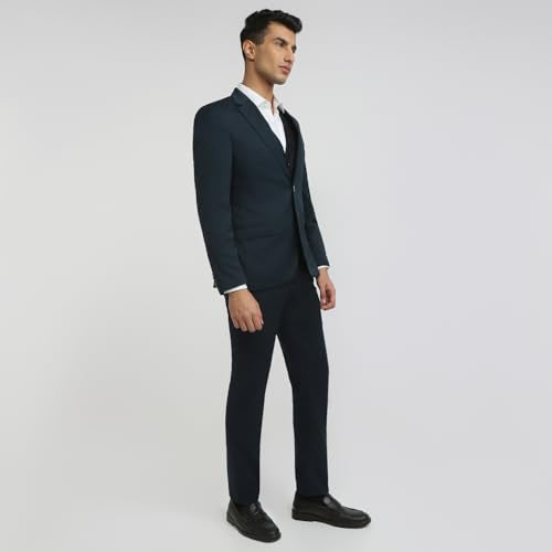 Raymond Men Contemporary Fit Dobby Pattern Terry Linen Blend Notch Lapel Full Sleeve Ceremonial Suit Green