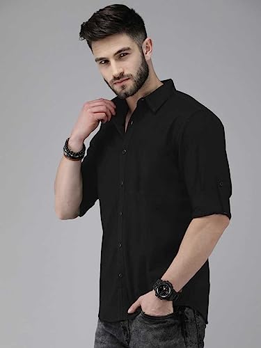 OTUS Slim Fit Casual Shirt For Men|| Latest Shirt For Men|| Shirt For Men Stylish Latest || Men Solid Formal Shirt (Black; X-Large)