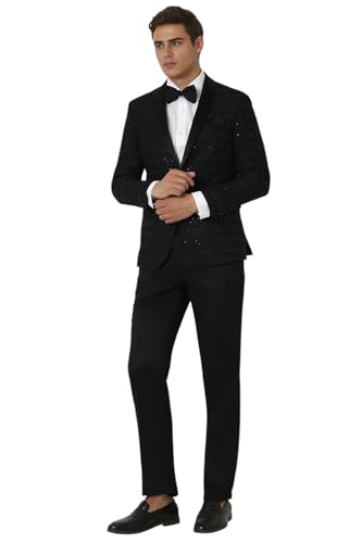 Men Black Embroidered Slim Fit Party Two Piece Suit