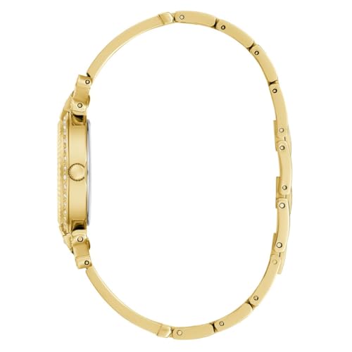 Guess Gb Delphine Analog Watch for Woman with White Round Dial & Gold Tone Recycled Steel Bracelet Band Water Resistant Women's Wrist Watches - GW0864L2