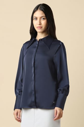 Allen Solly Women Navy Solid Long Sleeves Shirt