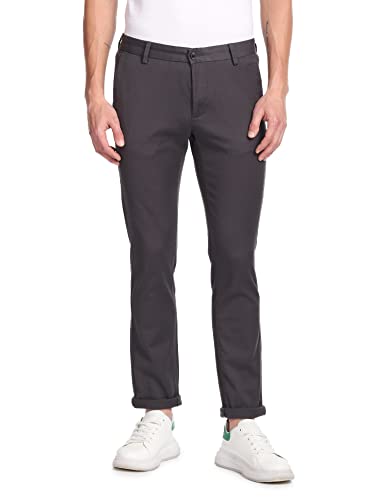 Arrow Sports Men's Solid Mid Rise Slim Fit Acrylic Casual Trouser Medium Grey