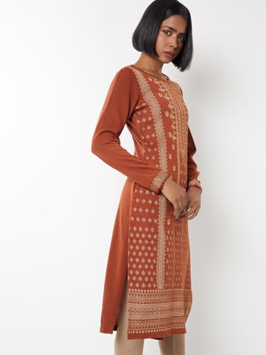 Max Women Embroidered Straight Winter Kurta (Orange_XXL)