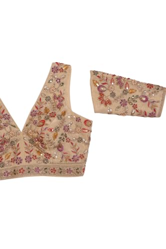 Soch Womens Light Gold Tissue Embroidered Padded Blouse with Cutdana