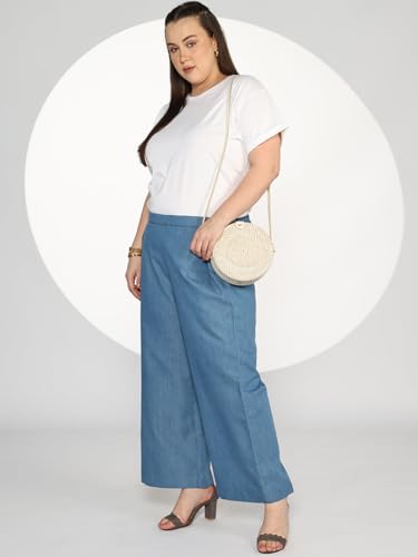 Blue Denim Trousers | Waistband Palazzo | Pants for Women | Plus Size XS to 8XL