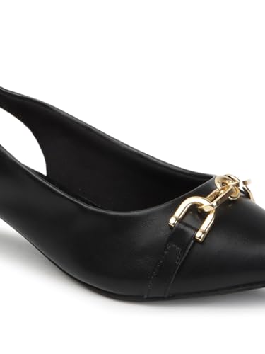 Carlton London Women Black Stylish Slip On Shimmer Backstap Fashion Sandals for Casual use, Outdoor, Party and Holidays with Kitten Heels (36)