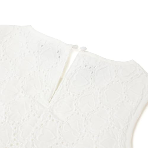 United Colors of Benetton Regular Fit Round Neck Heart Schiffli Tiered Dress (Size: 12-13 Years)-25P4LACDR0SWI101 Off White