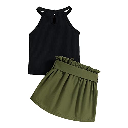 Hopscotch Polyester Girls Oilvesolid Slim Fit Blouseskirt Set In Black Color For Ages 5-6 Years