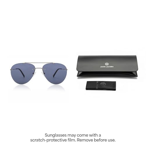 John Jacobs | Gunmetal - Blue | Full Rim Pilot Stylish & Premium Polarized Sunglasses | JJ Tints | 100% UV Protected | Men & Women | Medium | JJ S13151