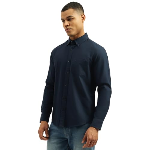 United Colors of Benetton Regular Fit Button Down Collar Solid Shirt (Size: M)-25A5SO350PLNI901 Blue