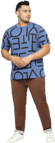 Mens Plus Size All Over Print T-Shirt Premium Cotton Blend Fabric Soft Comfortable Casual Elegant wear Stylish Fashion Apparel for Daily Use (Airforce,5XL)