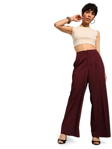 ONLY Women Flared High-Rise Maroon Pants