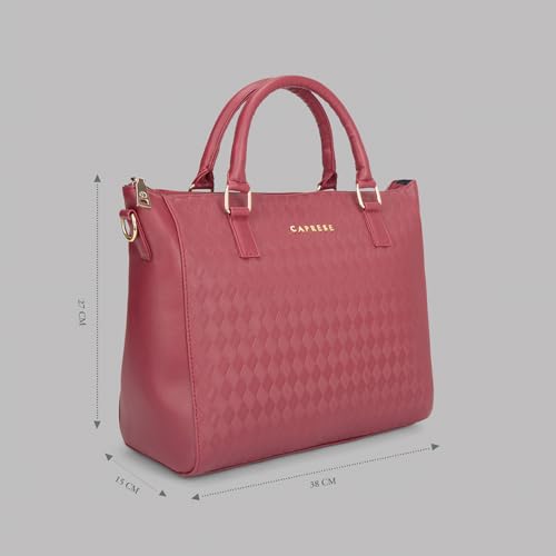 Caprese Maddy Medium Textured Tote Bag for Women with Multi-Compartment | Elegant Shoulder Handbag with Adjustable & Detachable Strap | Fits Up to 16 Inch Laptop | Perfect for Office & Travel (Cherry)