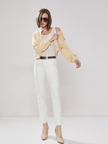 VERO MODA Women's Straight Fit Mid-Rise White Jeans